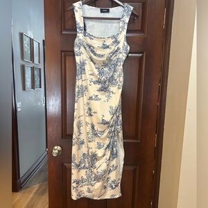 Cider Blue and Cream Toile Patterned Midi Dress size L